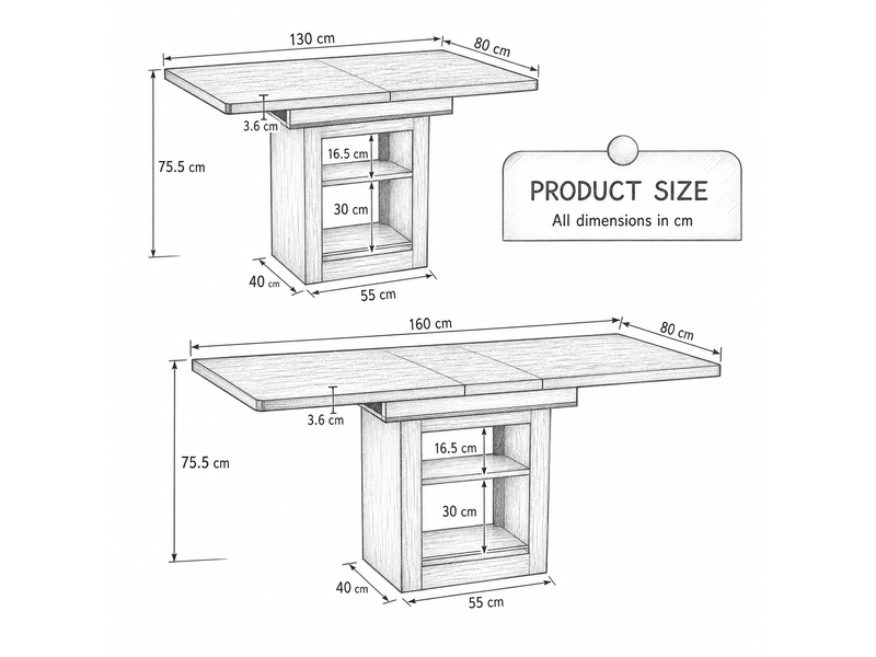 Table extensible 130-160 cm plateau bois noir pieds noyer rangement - Conforama C