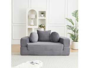 Canapé convertible 4 en 1 180x92x84 cm gris en velours côtelé, une place et 3 coussins inclus, pour espaces compacts