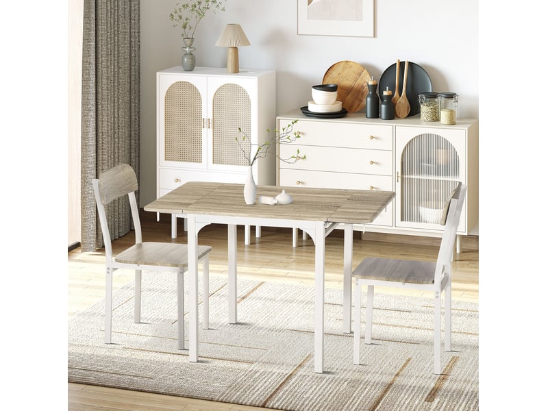 Lot de 3 pièces : table à plateau pliant et chaises en mdf et acier blanc, 110 x 70 cm, pour petits espaces - Conforama B