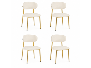 Lot de 4 chaises de salle à manger rembourrées blanches, dossier incurvé, pieds en métal doré, patins réglables, charge 125 kg, design moderne
