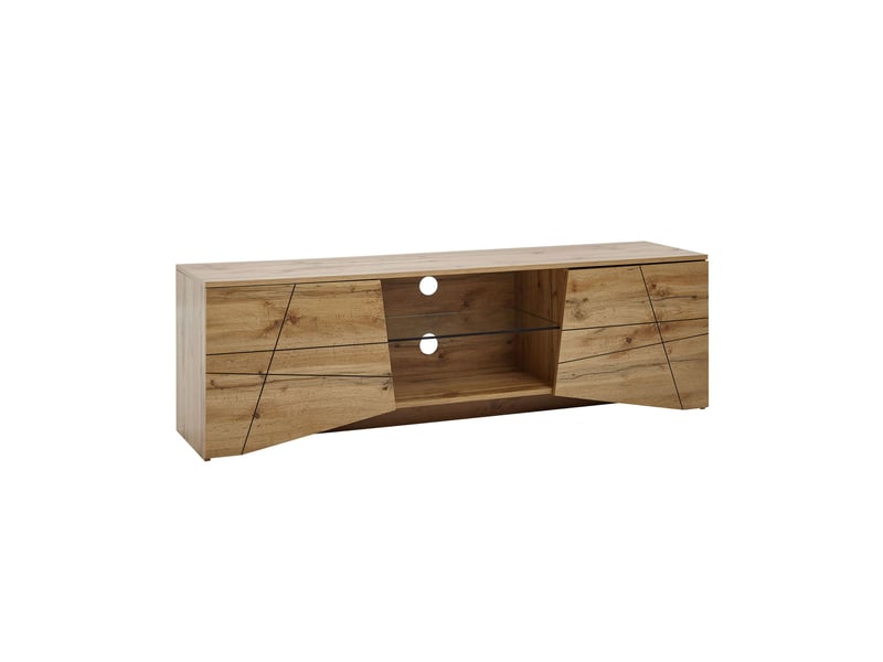  Meuble tv 160x40x50 cm en bois décor chêne et verre  - Conforama C