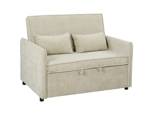 Canapé convertible 2 places, canapé-lit 3 en 1 chenille 125 cm avec dossier réglable, 2 oreillers, assise large, crème