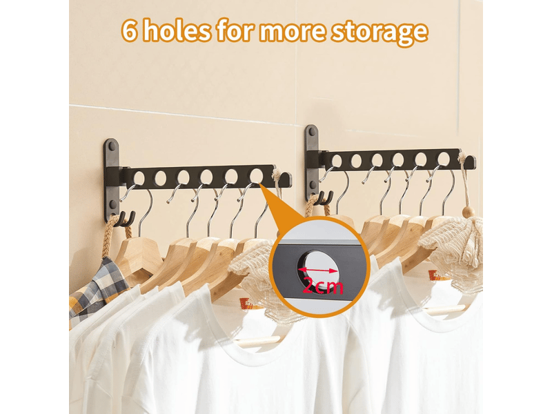 Cintre mural rétractable et pliable, support de rangement pour vêtements, cintre à linge, de séchage robuste(noir mat, lot de deux - Conforama D