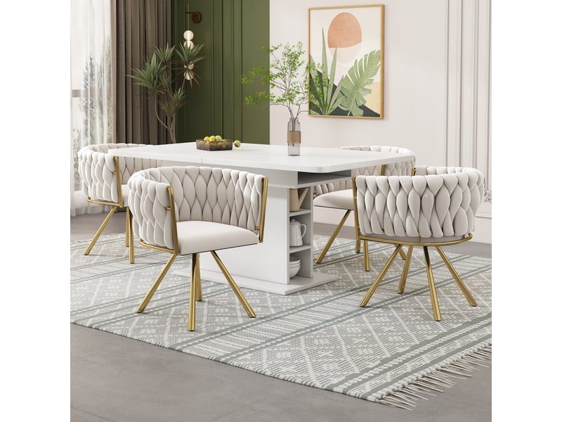  Lot de 4 chaises de salle à manger pivotantes,59x54x72 cm,velours,beige et doré  - Conforama B