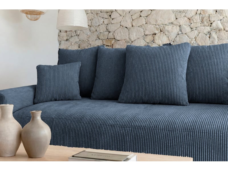  Oli - canapé droit convertible petit velours côtelé bleu  - Conforama D