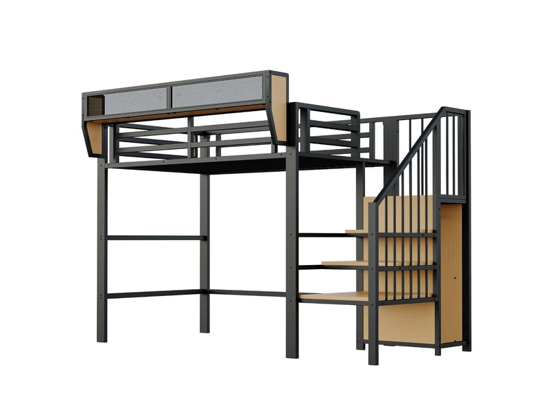Lit mezzanine enfant 90x200 cm – noir – échelle sécurisée et étagère modulable - sans matelas - Conforama E