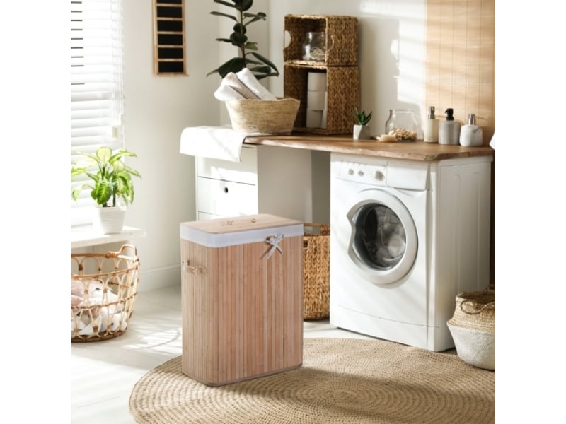  Panier à linge étroit avec couvercle, naturel, 72 l, poignées, idéal pour buanderie et chambre  - Conforama B