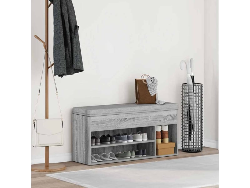  Banc à chaussures, meuble à chaussures sonoma gris 102x30,5x45 cm bois d'ingénierie  - Conforama C