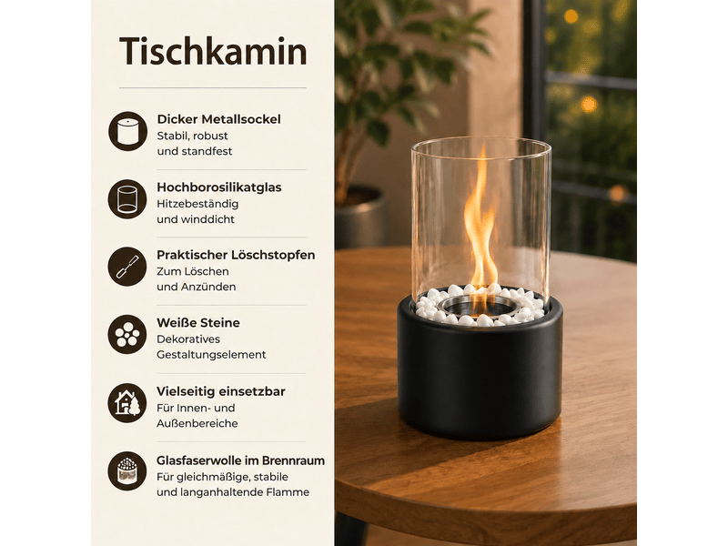  Zmh cheminée éthanol de table en métal 12.3x21cm noir pour intérieur et extérieur  - Conforama D