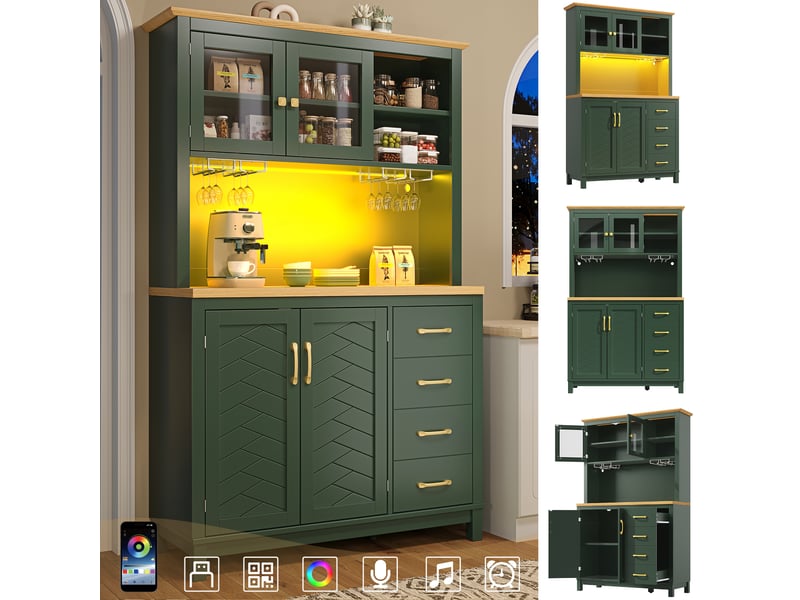  Buffet de cuisine vert 4 portes en mdf avec éclairage led 105,5 cm  - Conforama B