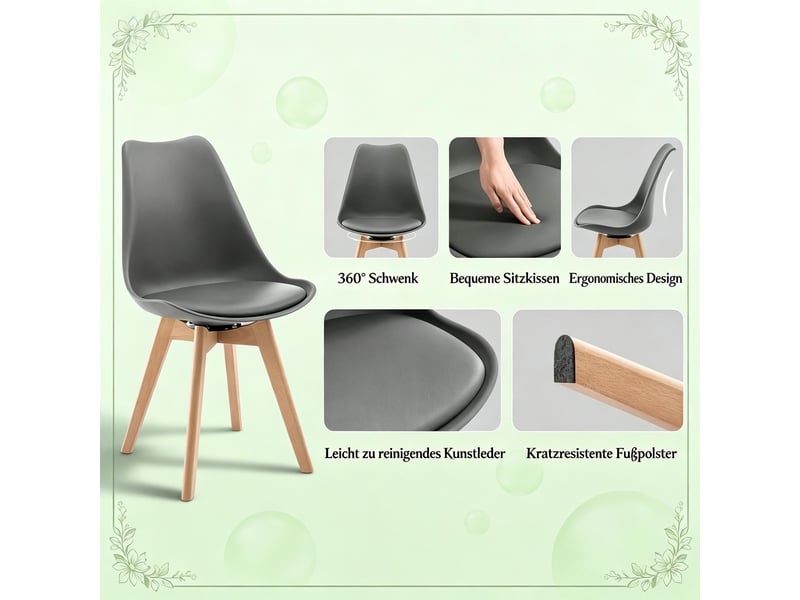  Lot de 4 chaises de salle à manger pivotantes,40,5x40,5x83 cm,similicuir,gris  - Conforama D