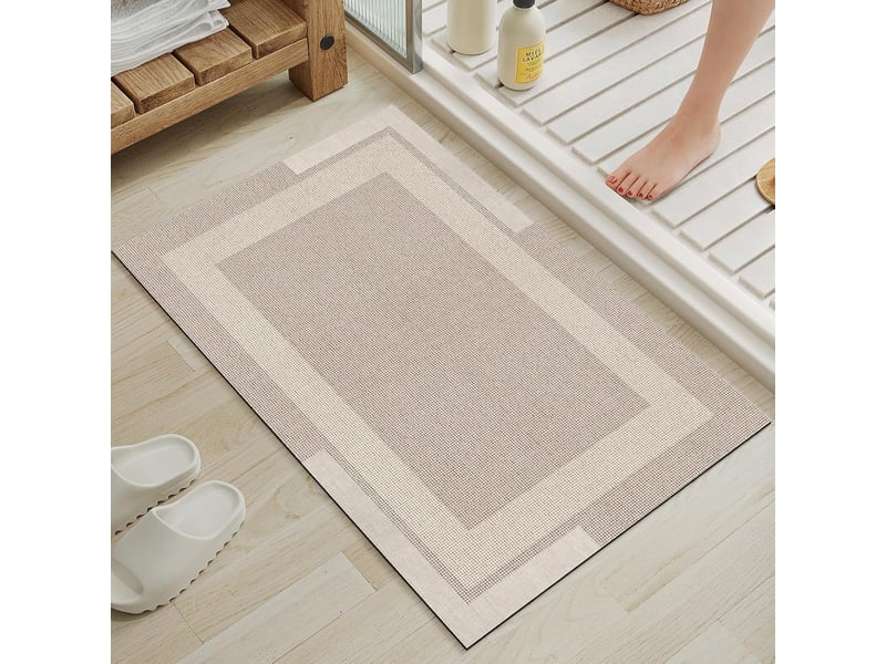  Tapis de bain antidérapant, blanc cassé, 40*60cm, 1 pièce, dos en caoutchouc ultra-fin, séchage rapide, super absorbant, lavable  - Conforama A