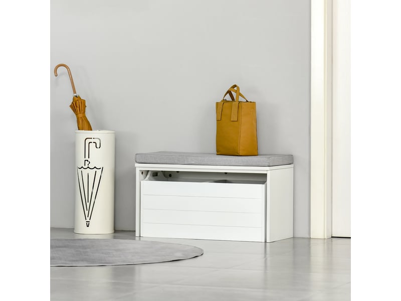  Banc de rangement avec coussin gris - meuble à chaussures - banc à chaussures avec grand tiroir double compartiment - mdf blanc  - Conforama C