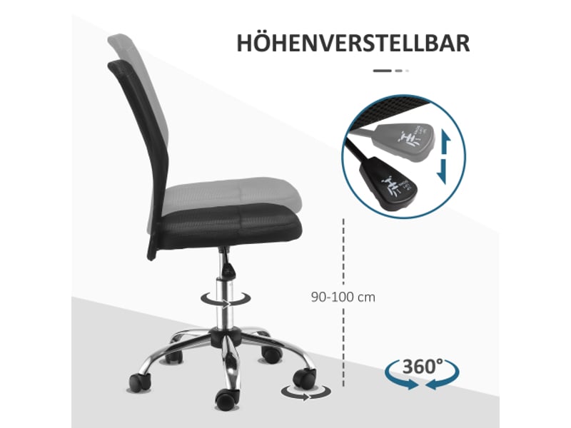  Chaise de bureau ergonomique sans accoudoirs, réglable en hauteur, noire, charge 100 kg  - Conforama E