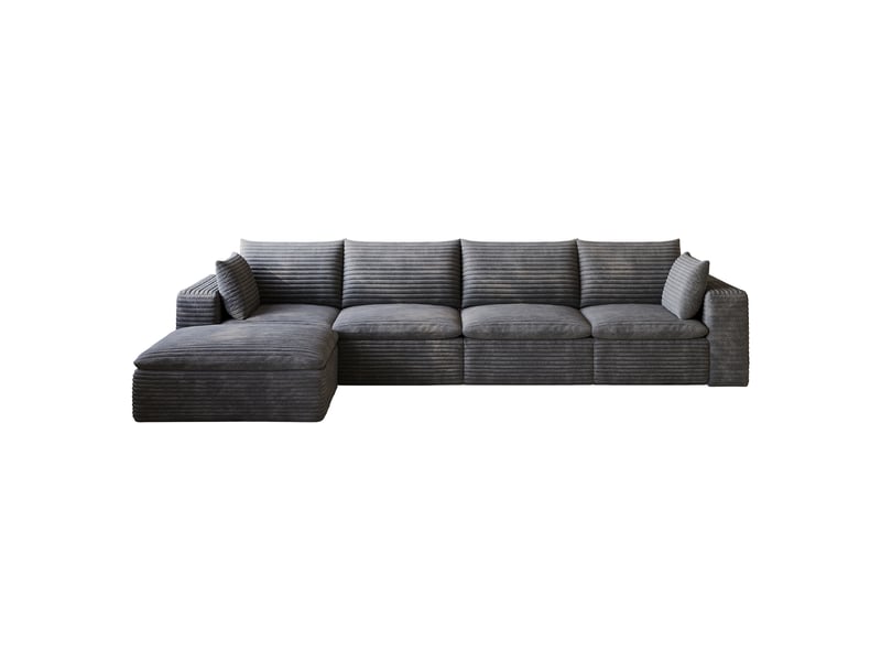  Canapé modulable,340x160x82 cm,5 places,velours côtelé,gris foncé  - Conforama A