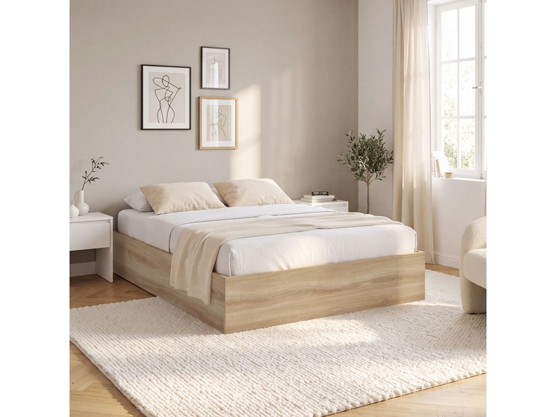  Lit coffre double sandside avec sommier 160 x 200 cm hêtre  - Conforama C