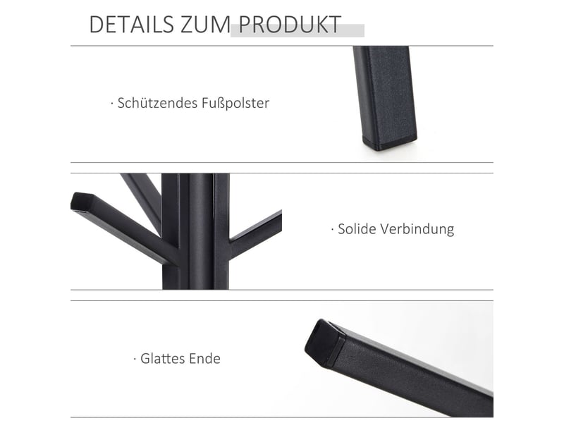  Porte-manteau sur pied 180 cm 3 tringles et 8 crochets plateau de rangement en mdf structure en métal robuste base tripode stable surface déperlante et entretien facile  - Conforama E