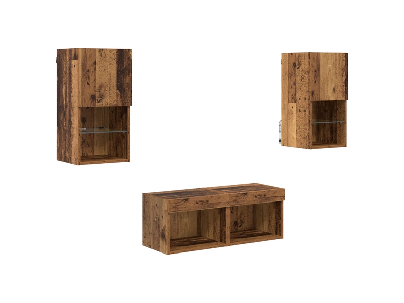  Lot de 4 meuble tv mural, meuble tv suspendu bois ancien bois d'ingénierie shl40973  - Conforama A