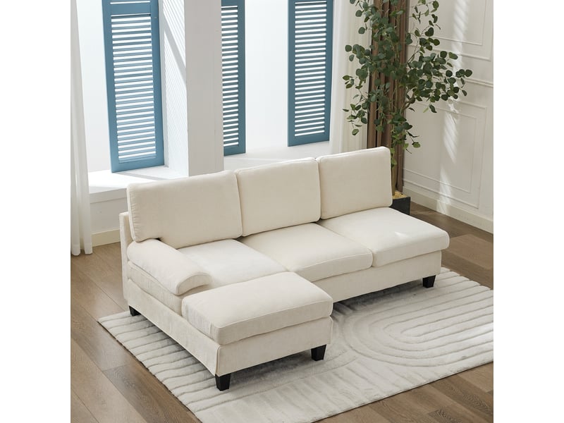  Canapé d'angle convertible 3 places en l, canapé lit tissu lin beige, petit espace, 194x118x81cm  - Conforama B