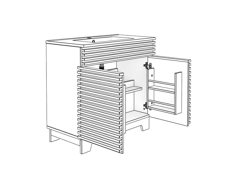  Meuble salle de bain sur pied 91cm avec lavabo en céramique intégré, meuble vasque bois naturel  - Conforama E