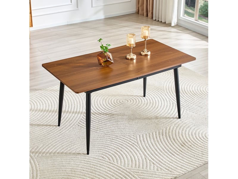  Table à manger, 6 à 8 places style industriel et foncé pour 8 personnes, plateau mdf, piètement métal, coloris marron  - Conforama B