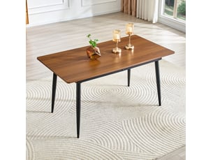 Table à manger, 6 à 8 places style industriel et foncé pour 8 personnes, plateau mdf, piètement métal, coloris marron