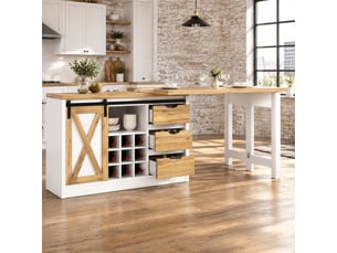 Îlot de cuisine extensible 120-197x40x72 cm blanc décor chêne avec 3 tiroirs