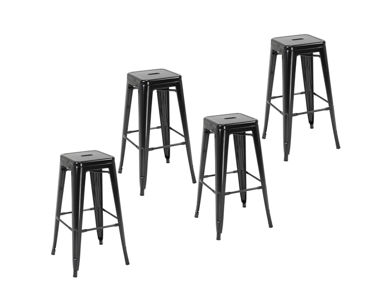  Lot de 4 tabourets de bar empilables, hauteur d'assise 76 cm, cadre en métal, repose-pieds, style industriel rétro  - Conforama A