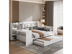 Lit avec rangement 140x200 cm MEUBLIV coloris blanc