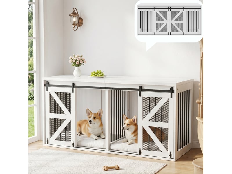  Cage d’intérieur 2 compartiments 160x60x75 cm mdf métal blanc à portes coulissantes  - Conforama D