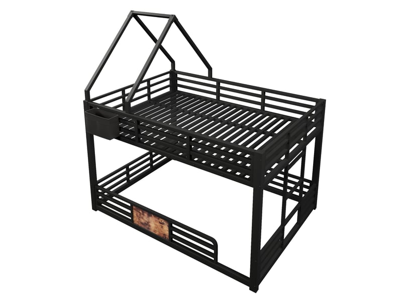  Lit superposé 140 x 200 cm en métal avec led, toit diy et poches de rangement noir  - Conforama A