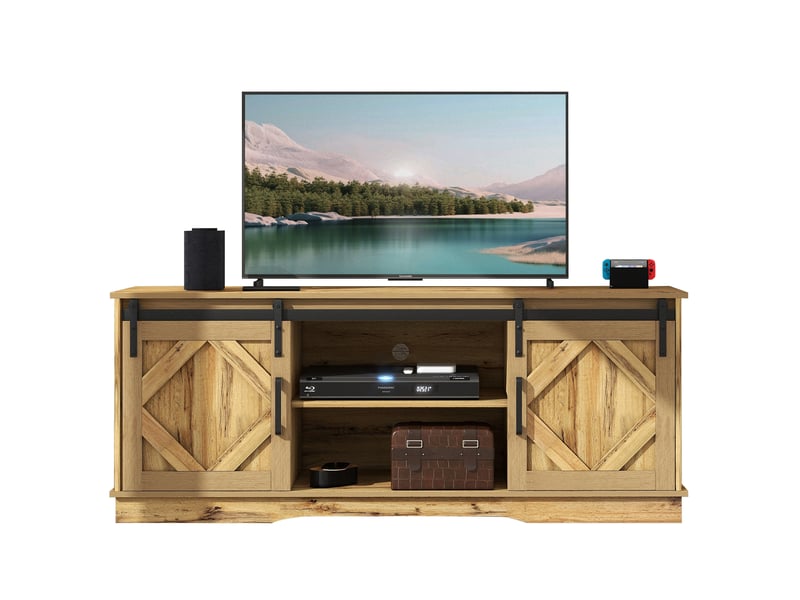  Meuble tv modenvie style campagne 150 x 40 x 60 cm marron rustique avec portes coulissantes  - Conforama A