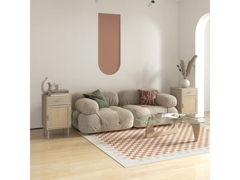 Ensemble de 2 tables de chevet en chêne avec tiroir en rotin et étagère réglable 40 x 40 x 68,5 cm - Conforama D
