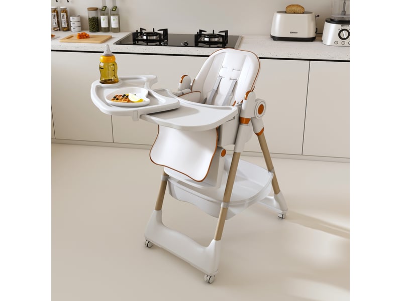 Chaise haute bébé pliable réglable 76x53x90 cm avec plateau amovible et harnais de sécurité blanche  - Conforama B