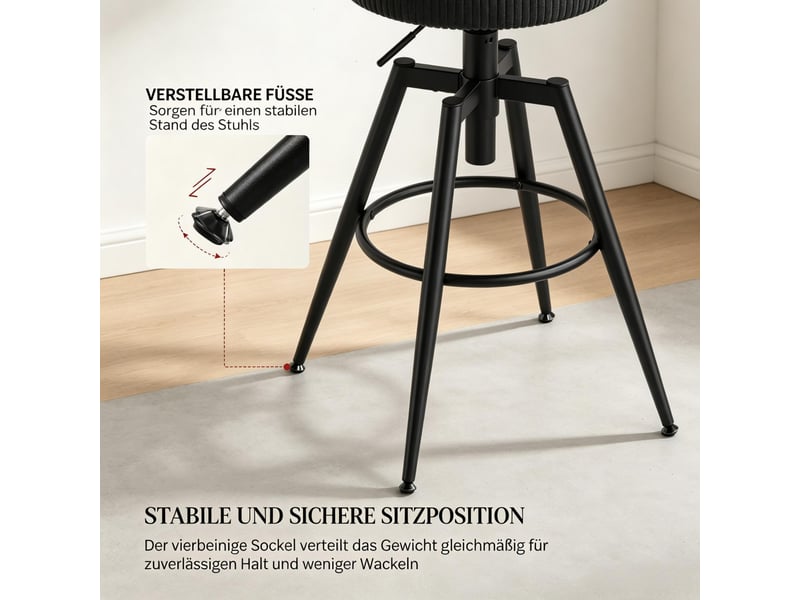  Lot de 2 tabourets de bar pivotants et réglables en velours côtelé noir T5828P581341 - Conforama D