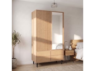 Armoire penderie 2 portes garde-robe avec miroir 90x45x200 cm aspect chêne