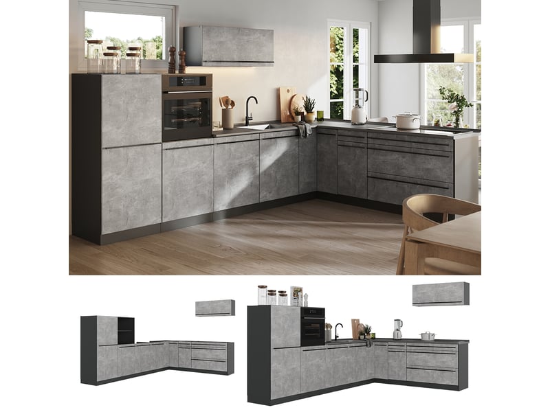  Vicco cuisine en angle, bétonanthracite, 327 x cm plan de travail anthracite  - Conforama D
