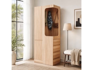 Armoire 1 porte 70 x 40 x 170 cm avec 4 tiroirs et espace penderie blanc bois