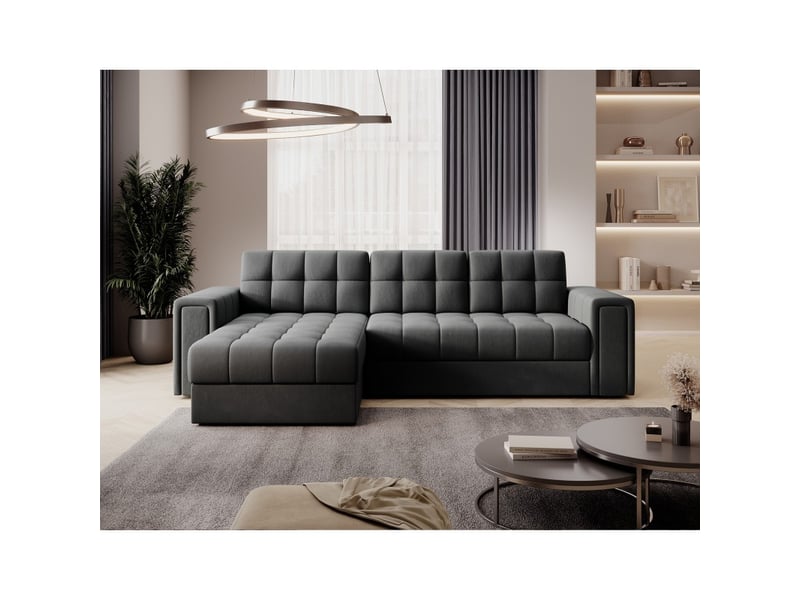Canapé d'angle convertible kapitara gris foncé réversible avec coffre de rangement - Conforama C