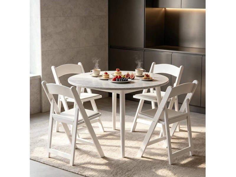 Chaises de salle à manger pliantes lot de 4 pour intérieur et extérieur, en résine et polyuréthane blancs  - Conforama D