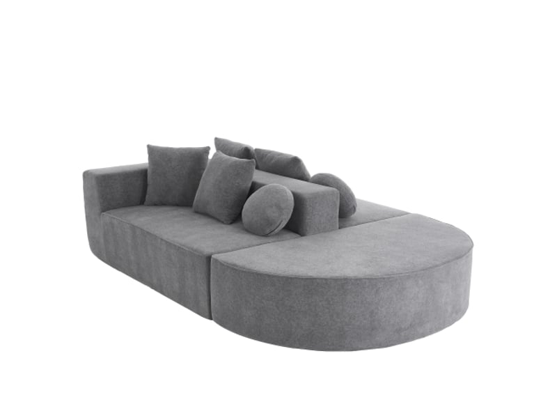  Canapé convertible, canapé 5 places avec 4 coussins carrés, 2 coussins ronds, en chenille, gris  - Conforama D