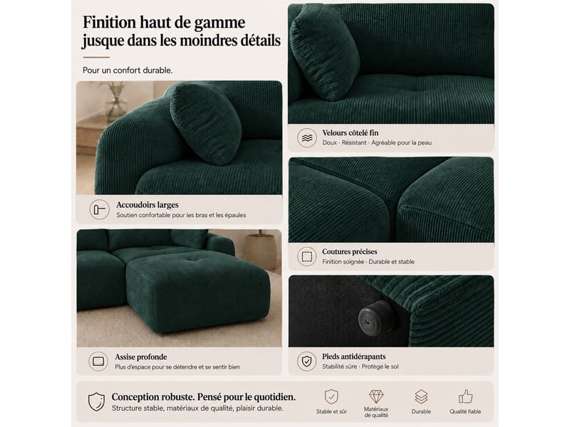 Canapé modulaire à compression, en tissu velours - Conforama D