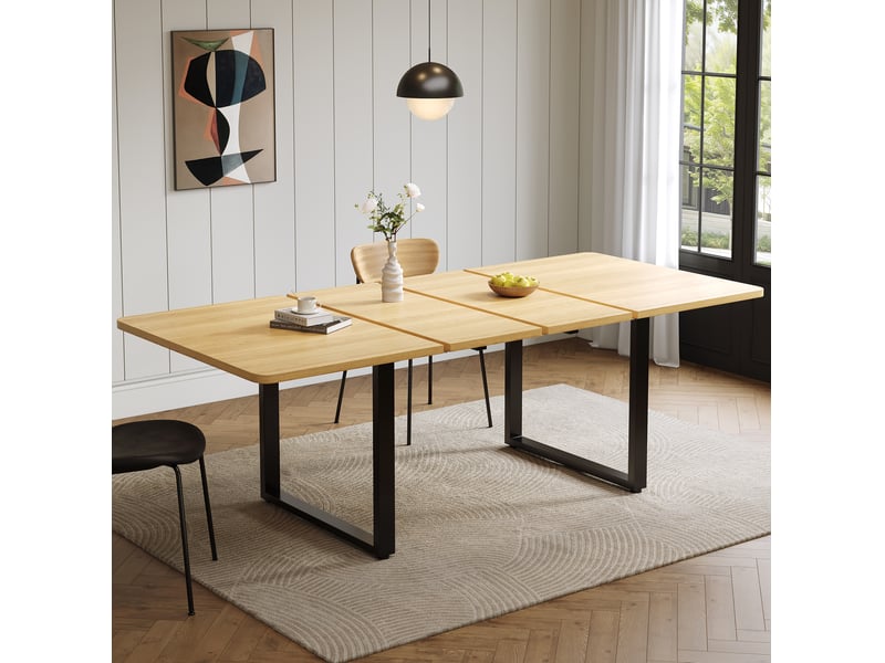  Table à manger extensible 140180220 x 80 cm, mdf, pieds métal, chêne clair  - Conforama B