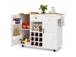 Îlot de cuisine mobile extensible 137.5x65x95.6 cm en mdf blanc