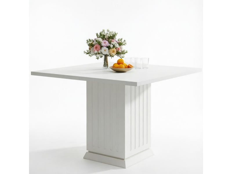 Table de salle à manger carrée pour 4 personnes avec plateau en bois et base stable, blanche, cuisine et salle à manger - Conforama A