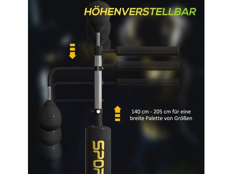  Station de boxe réglable en acier noir avec 2 speedballs et barre rotative, pour entraînement complet à domicile  - Conforama E