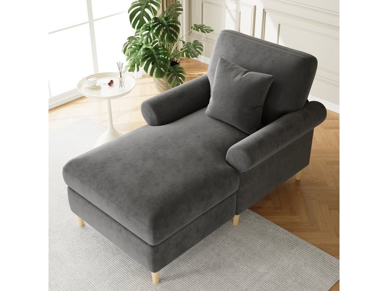  Fauteuil relax 1 place inclinable en velours gris avec coussin  - Conforama D