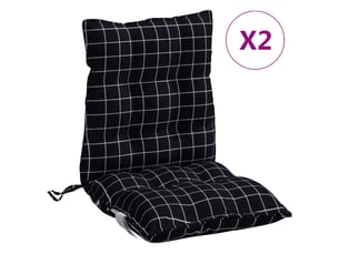 Lot de 2 coussins d'extérieur, coussins de chaise motif à carreaux noirs 100 x 50 x 7 cm cf56395