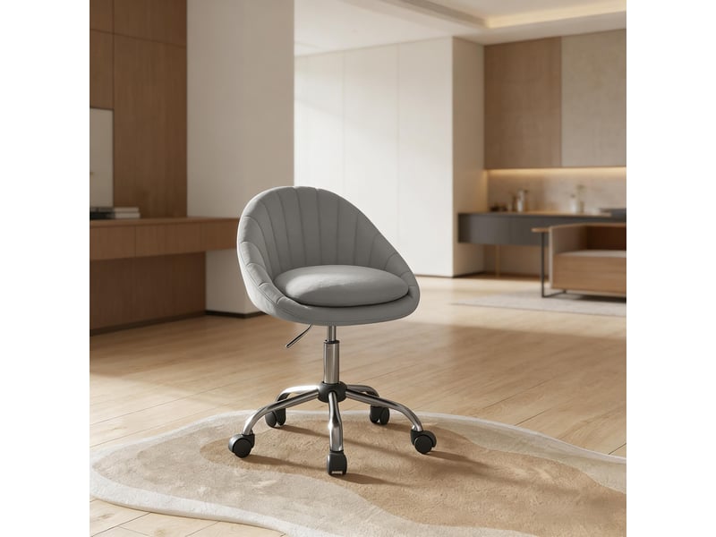  Chaise de bureau pivotante réglable en hauteur avec double coussin - lpospi - base à 5 roulettes, velours - gris clair  - Conforama C