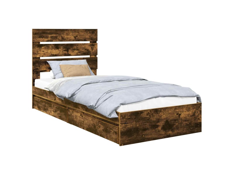  Lit simple- lit adulte -  lit de rangement chêne fumé 90 x 200 cm bois d'ingénierie  - Conforama A
